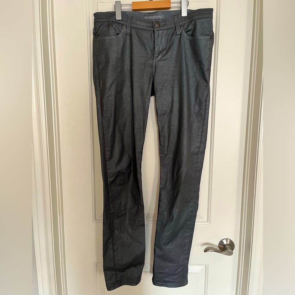 ROCK & REPUBLIC Berlin Skinny Silver Metallic Jeans size 12